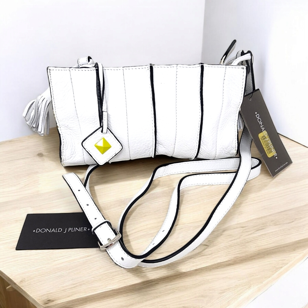 Donald J Pliner Crossbody Nappa Pebble White Leather Full Grain Berit Purse Bag